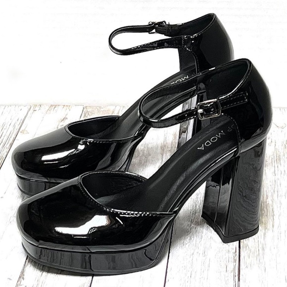 New Black Mary Jane Chunky Heel Platform Pumps - Picture 4 of 4